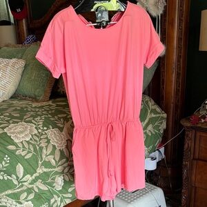 Women's Coral Pink Drawstring Waist Shorts Romper